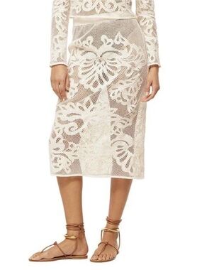 MISA Los Angeles Lace Midi Skirt w/ Detachable Liner Ivory Boho Sz S NWT